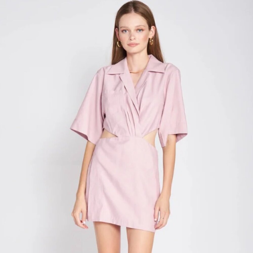 En Saison Purple Cutout Shift Dress Wrap Front Mini Length Size Small Women's